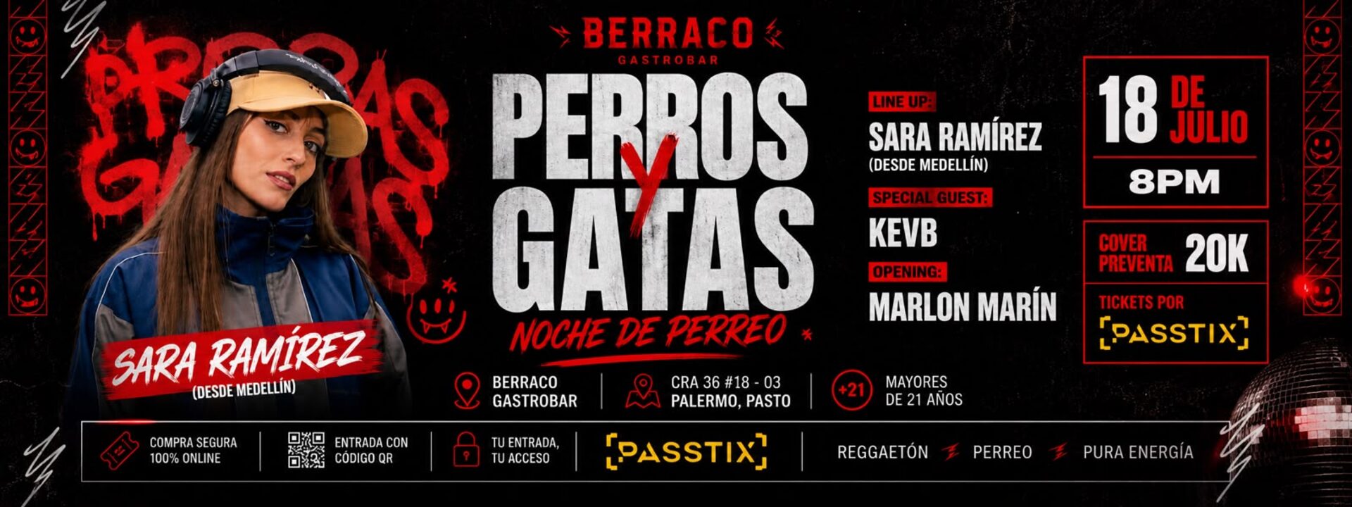 Banner del evento Perros y Gatas — fiesta de reggaeton en Berraco Gastrobar